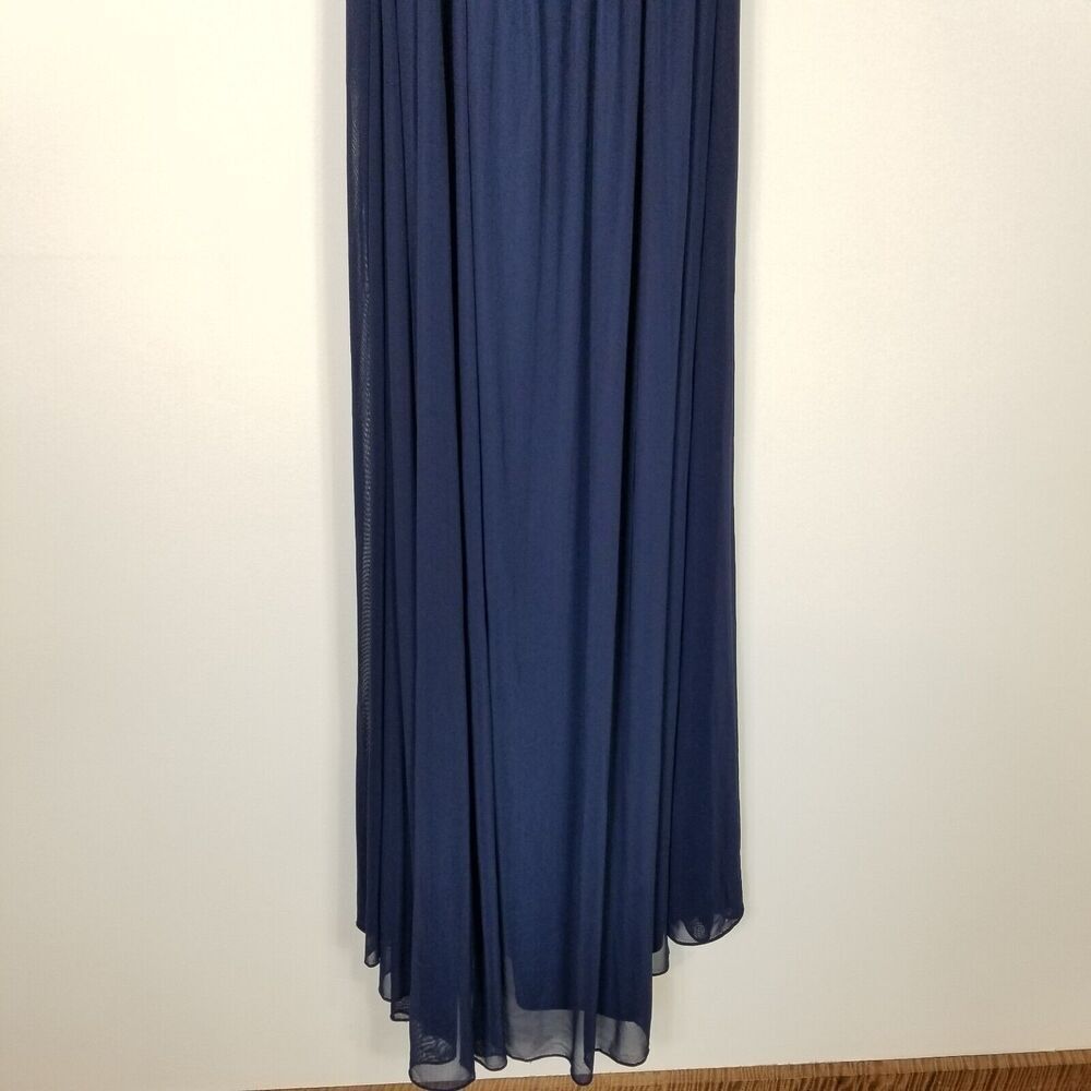 La Femme Women Keyhole Elegant Formal Gown Sz 4 Navy Chiffon Open Back Event - Picture 7 of 8